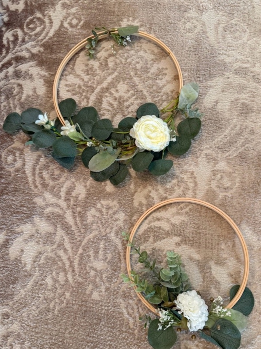 Handmade Eucalyptus Hoop Wreaths with Cream Blooms